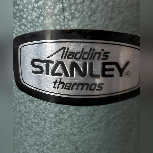 Vintage Stanley Metallic Green Thermos W/ Brown Carrying Case - Picture 2 of 13